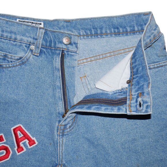 Vintage USA American Flag Denim Jean Shorts Fringe Rare Size 30 Hot Pants - Picture 6 of 9